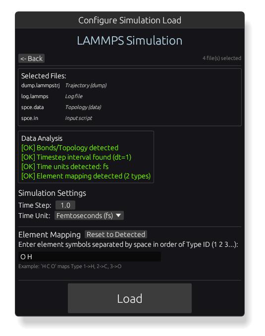 LAMMPS file identification and element mapping setup