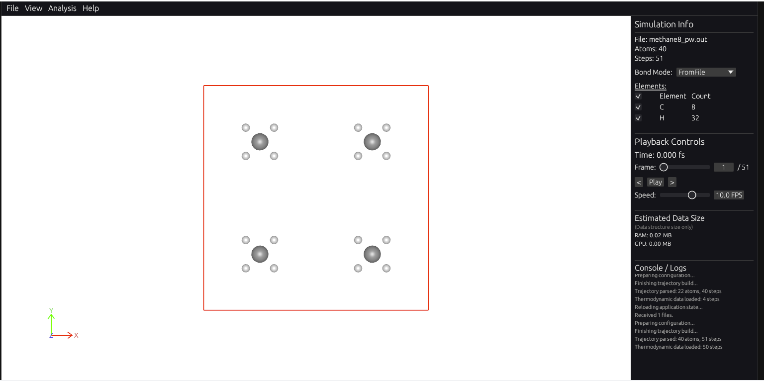 3Dビューでの原子モデル表示